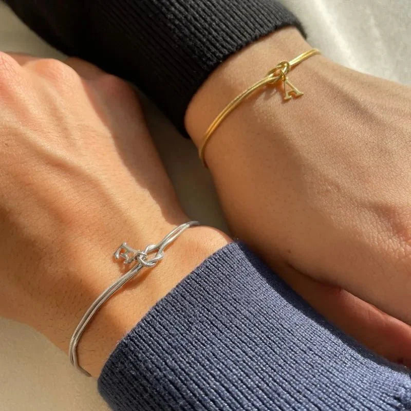 Couple's Initial Love Knot Bracelet - Hidden Forever