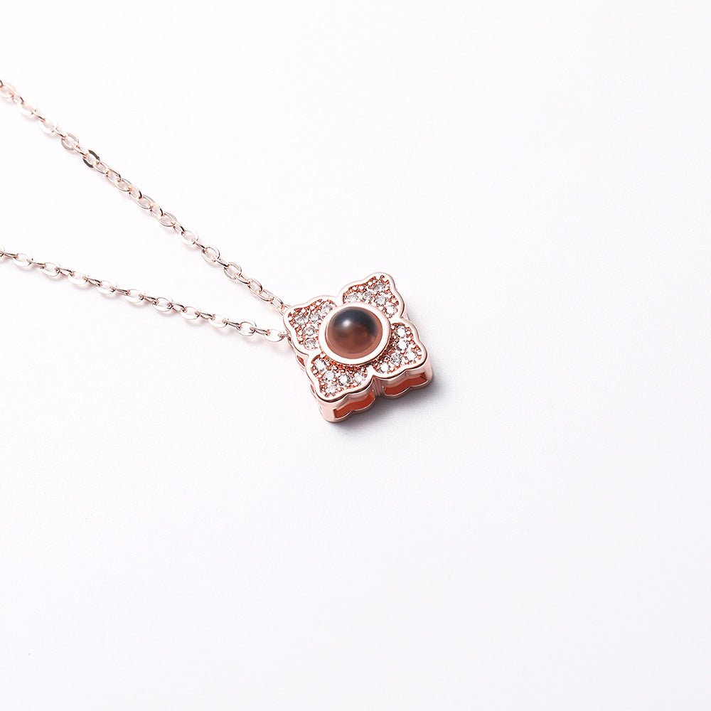Custom Hidden Photo Projection 4 Petal Flower Necklace - Hidden Forever