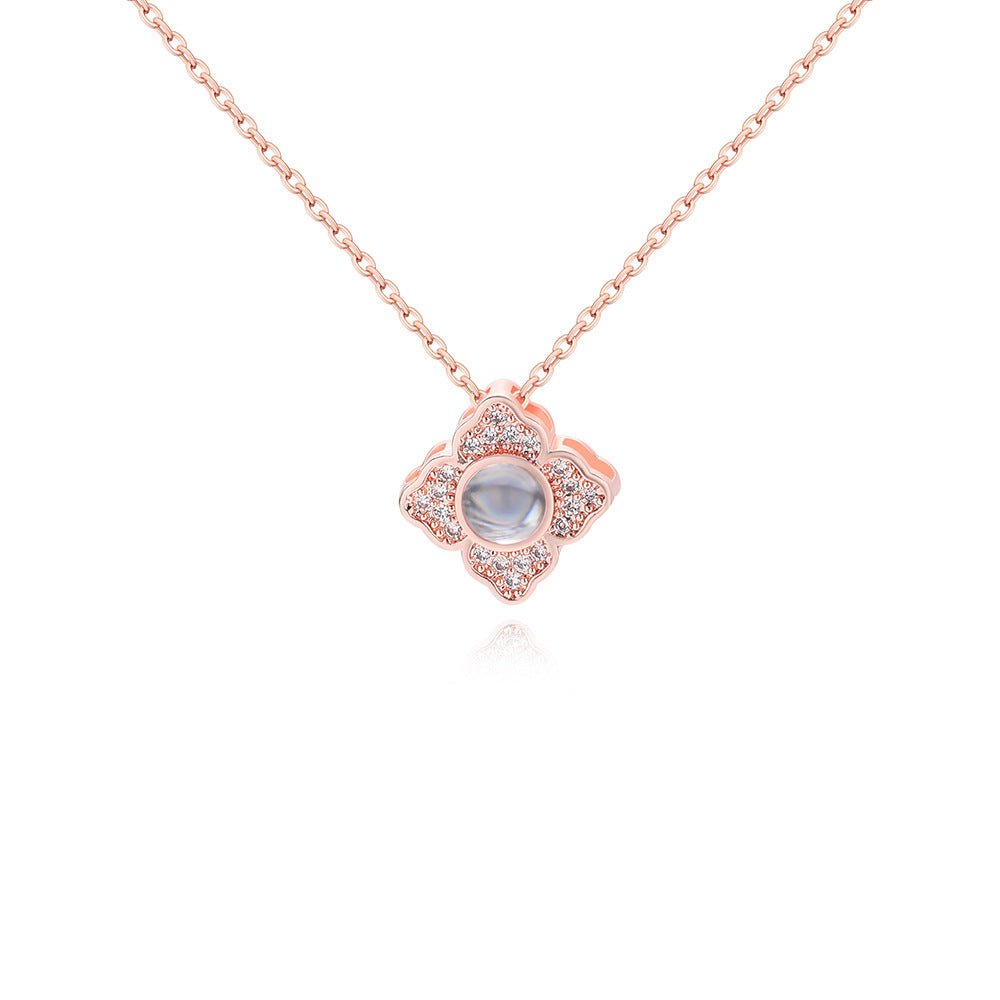 Custom Hidden Photo Projection 4 Petal Flower Necklace - Hidden Forever