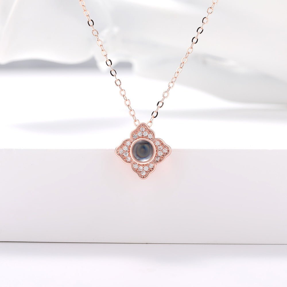 Custom Hidden Photo Projection 4 Petal Flower Necklace - Hidden Forever