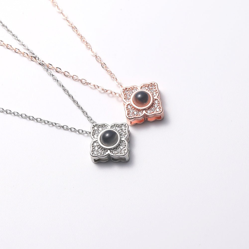 Custom Hidden Photo Projection 4 Petal Flower Necklace - Hidden Forever