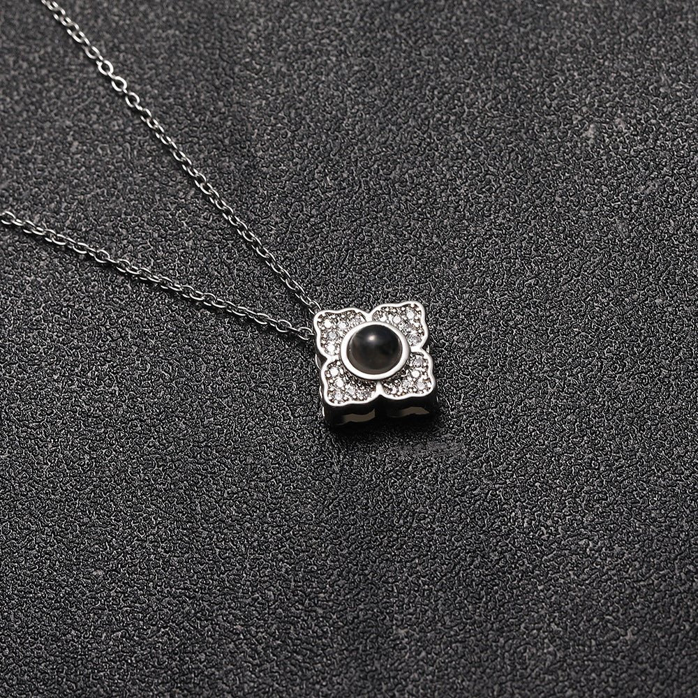 Custom Hidden Photo Projection 4 Petal Flower Necklace - Hidden Forever