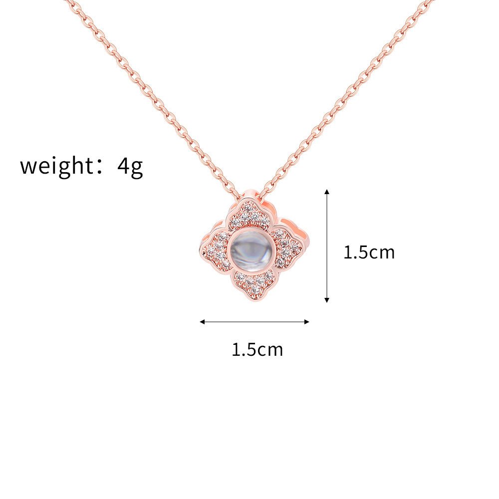 Custom Hidden Photo Projection 4 Petal Flower Necklace - Hidden Forever