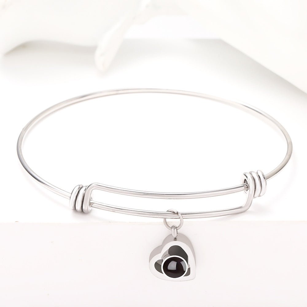 Custom Hidden Photo Projection Adjustable Bangle Heart Zircon Bracelet - Hidden Forever
