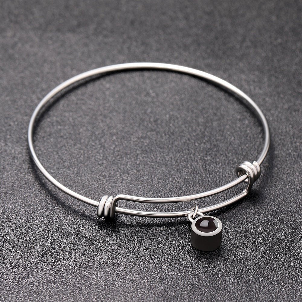Custom Hidden Photo Projection Adjustable Bangle Round Zircon Bracelet - Hidden Forever