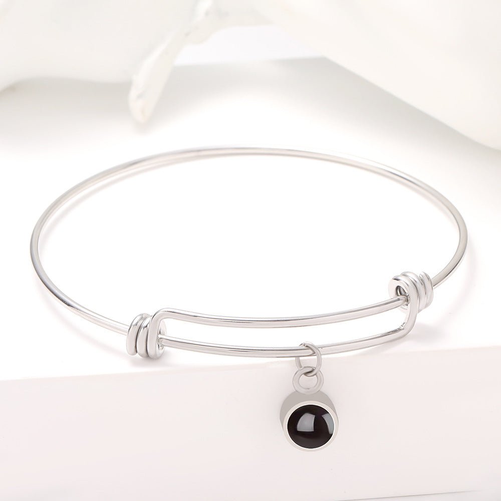 Custom Hidden Photo Projection Adjustable Bangle Round Zircon Bracelet - Hidden Forever