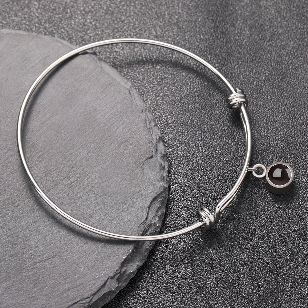 Custom Hidden Photo Projection Adjustable Bangle Round Zircon Bracelet - Hidden Forever