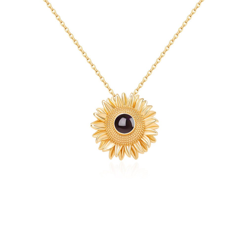 Custom Hidden Photo Projection Bloom Sunflower Necklace - Hidden Forever