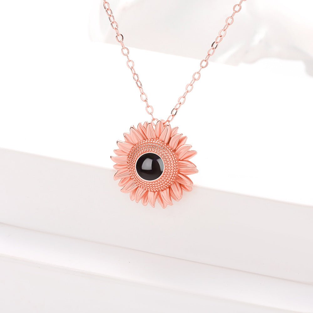Custom Hidden Photo Projection Bloom Sunflower Necklace - Hidden Forever