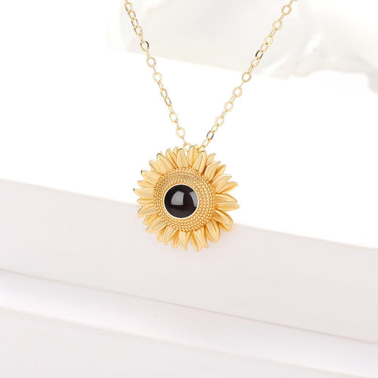 Custom Hidden Photo Projection Bloom Sunflower Necklace - Hidden Forever