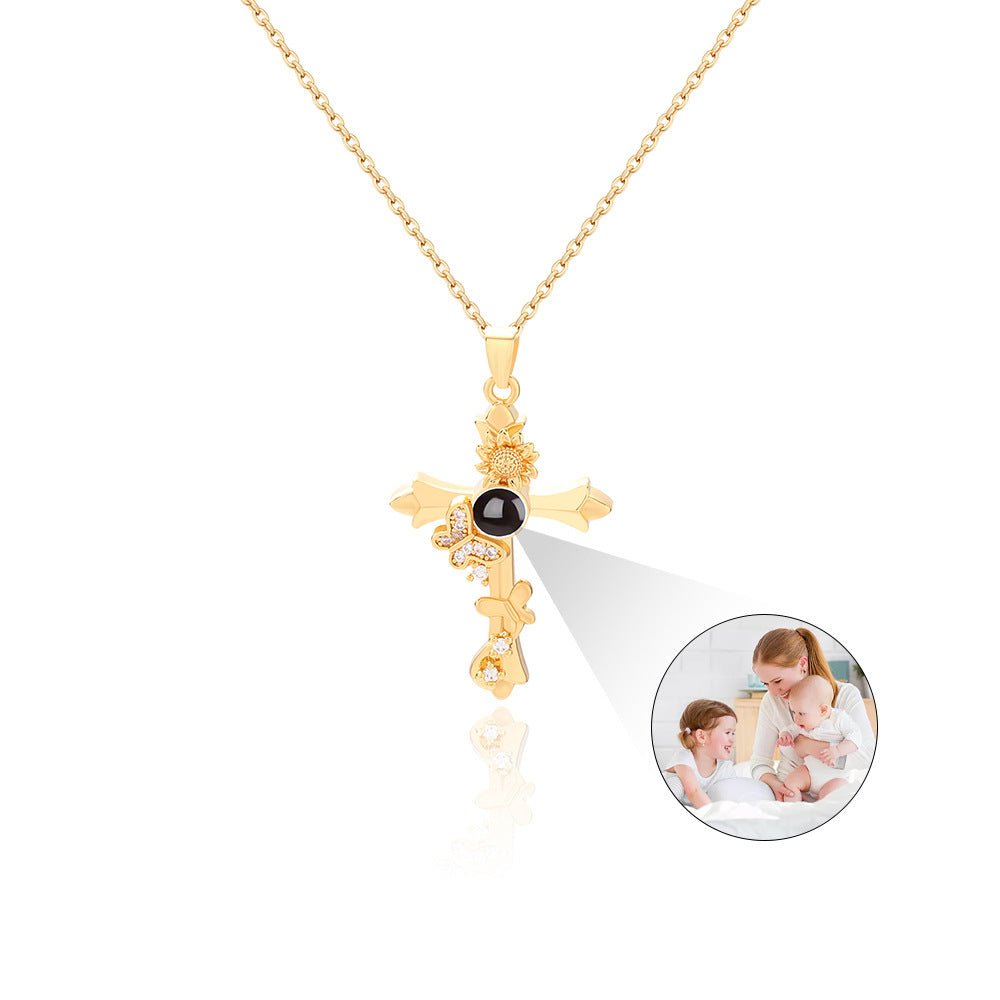 Custom Hidden Photo Projection Butterfly Cross Necklace - Hidden Forever