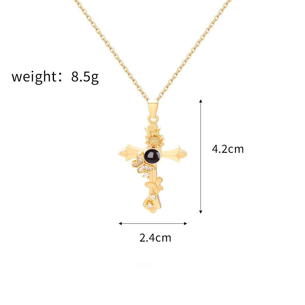 Custom Hidden Photo Projection Butterfly Cross Necklace - Hidden Forever