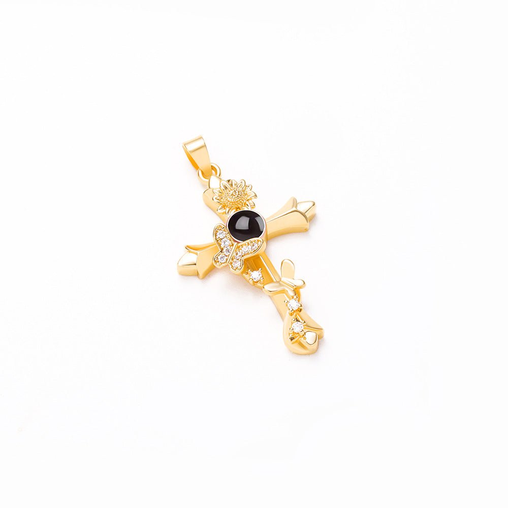 Custom Hidden Photo Projection Butterfly Cross Necklace - Hidden Forever