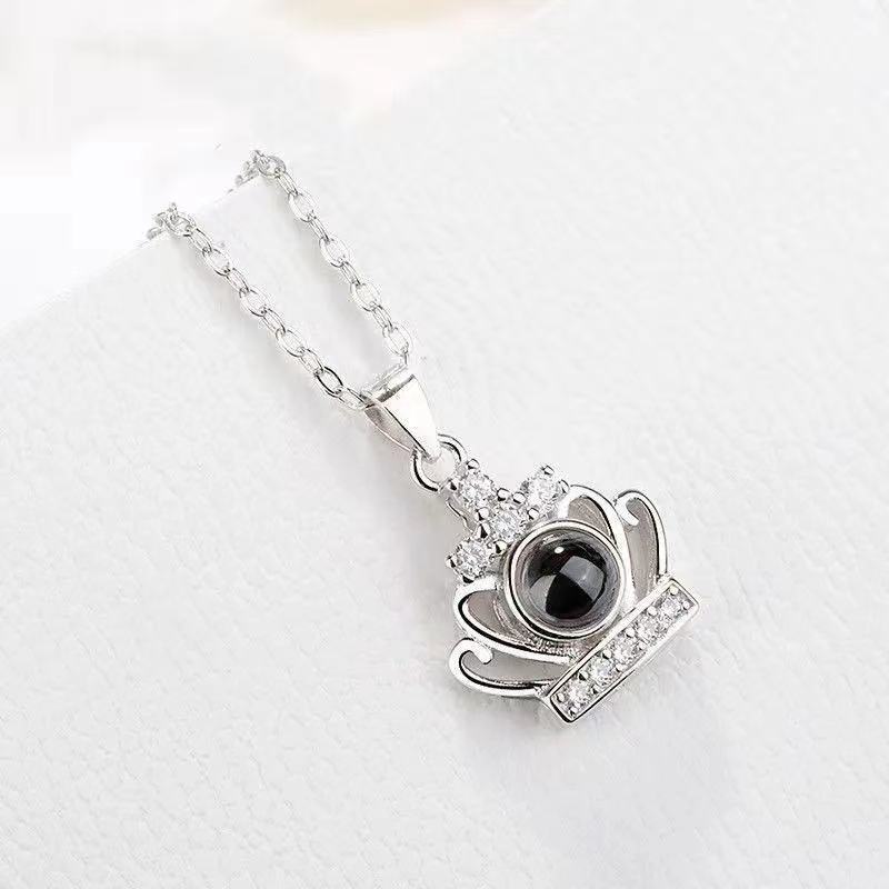 Custom Hidden Photo Projection Crown Jewel Necklace - Hidden Forever