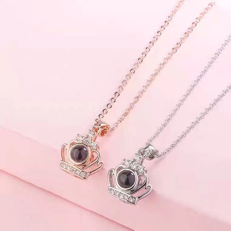 Custom Hidden Photo Projection Crown Jewel Necklace - Hidden Forever