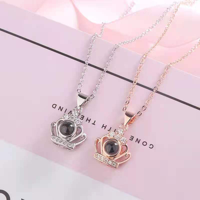 Custom Hidden Photo Projection Crown Jewel Necklace - Hidden Forever