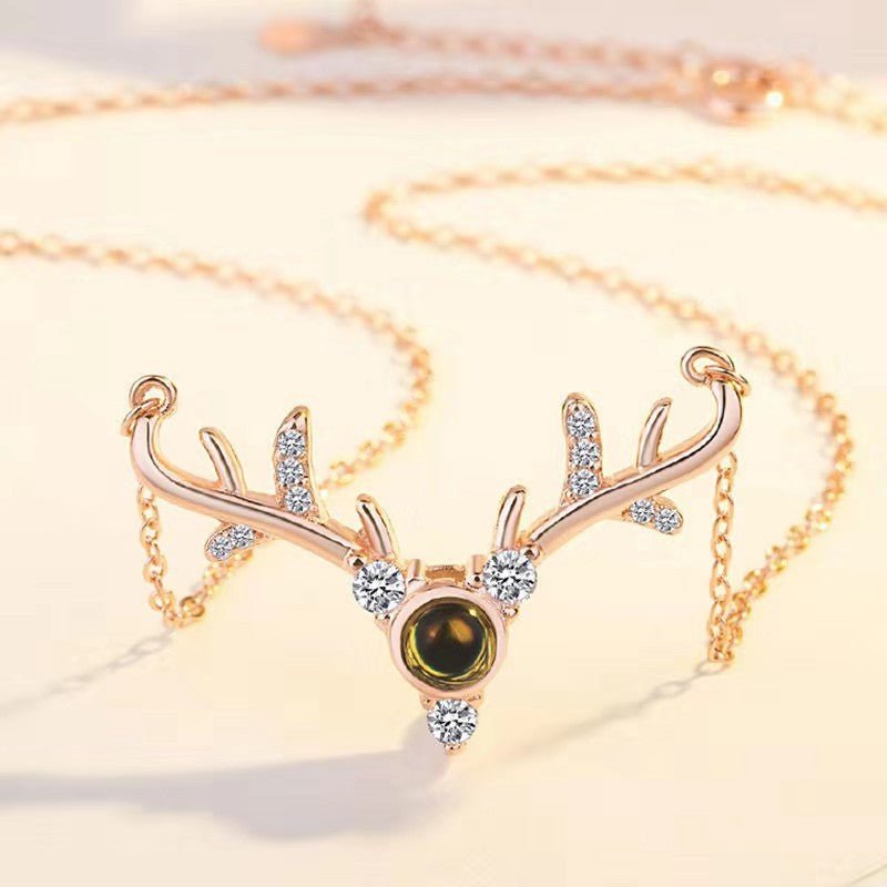 Custom Hidden Photo Projection Deer Antlers Necklace - Hidden Forever