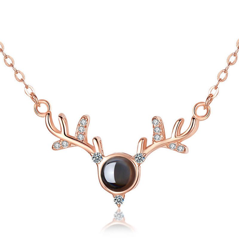 Custom Hidden Photo Projection Deer Antlers Necklace - Hidden Forever