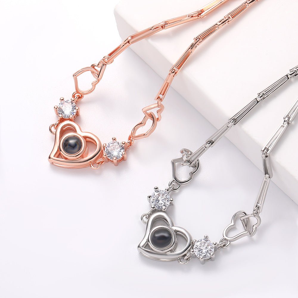 Custom Hidden Photo Projection Diamond Heart Necklace - Hidden Forever