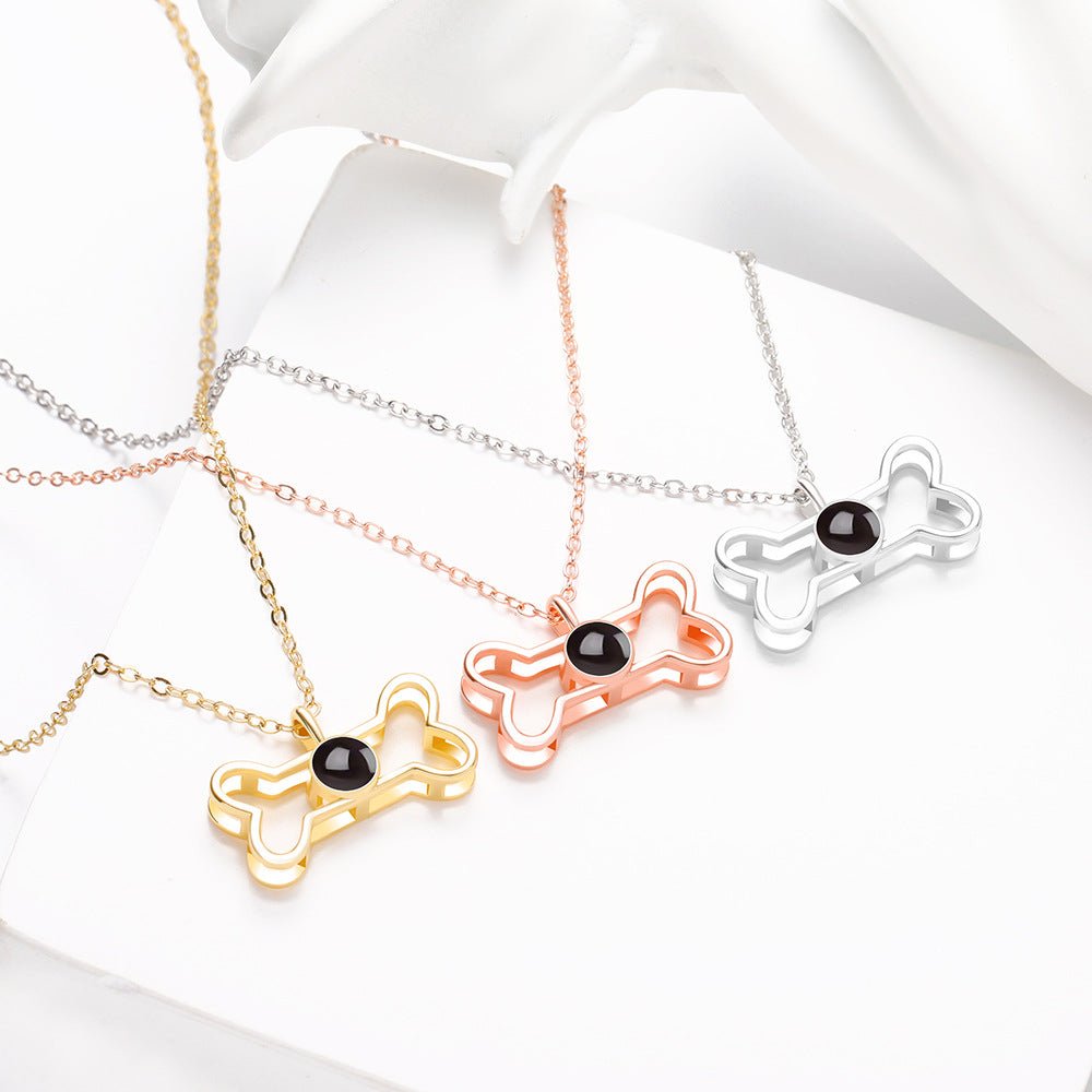 Custom Hidden Photo Projection Dog Bone Necklace - Hidden Forever