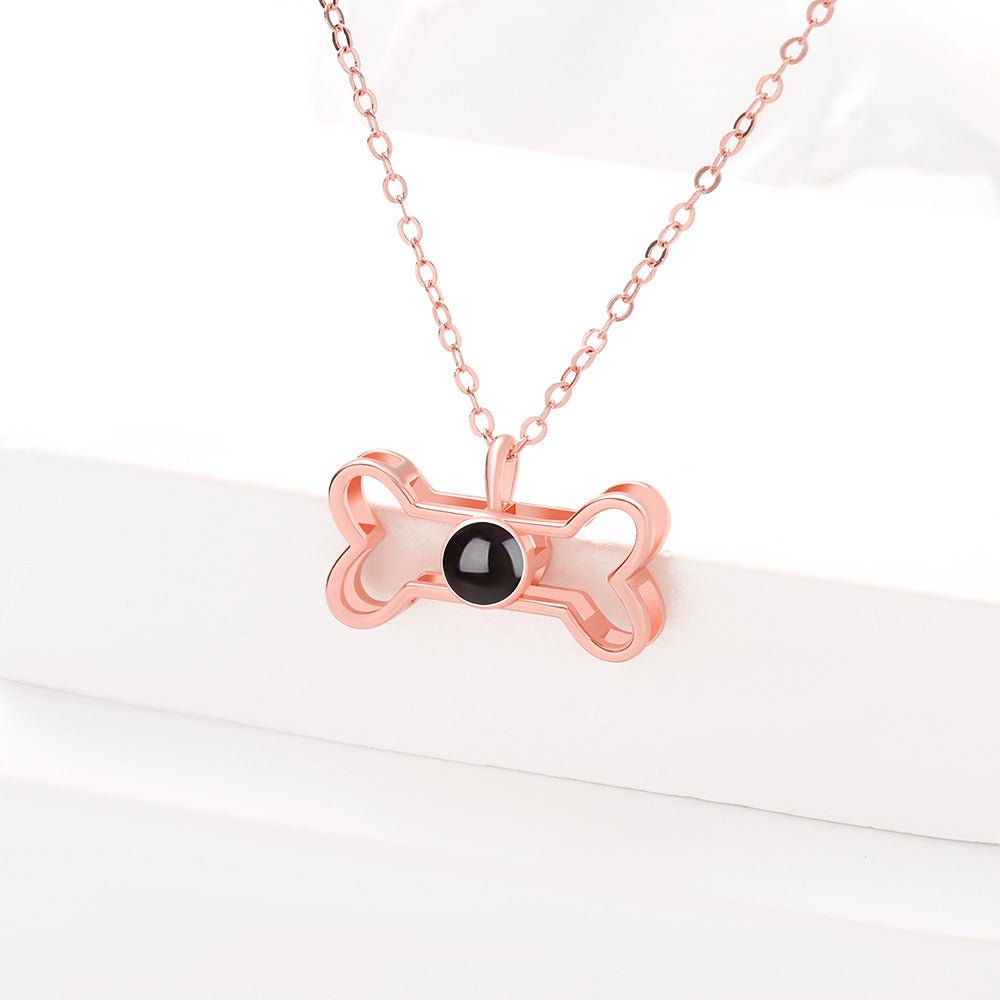 Custom Hidden Photo Projection Dog Bone Necklace - Hidden Forever