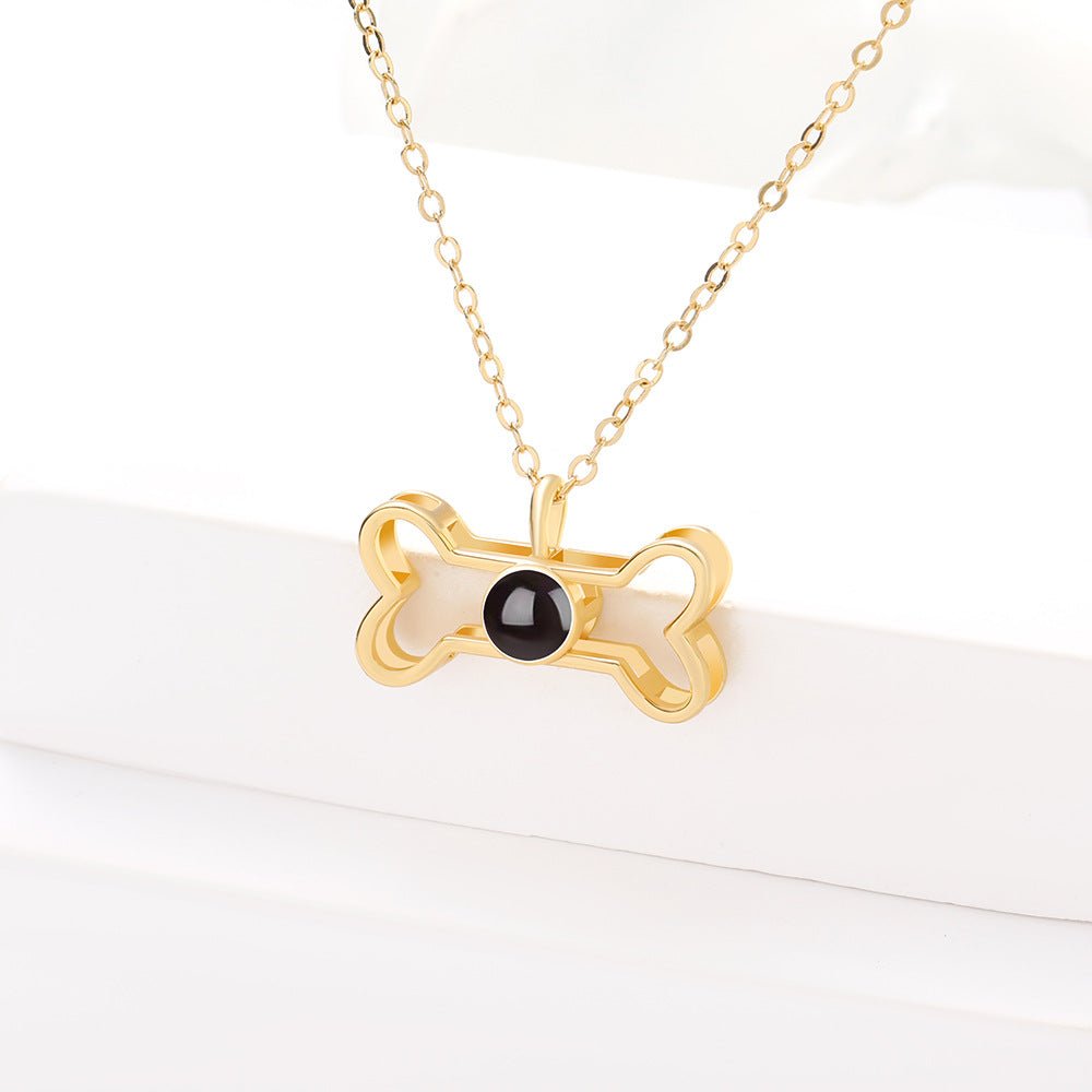 Custom Hidden Photo Projection Dog Bone Necklace - Hidden Forever