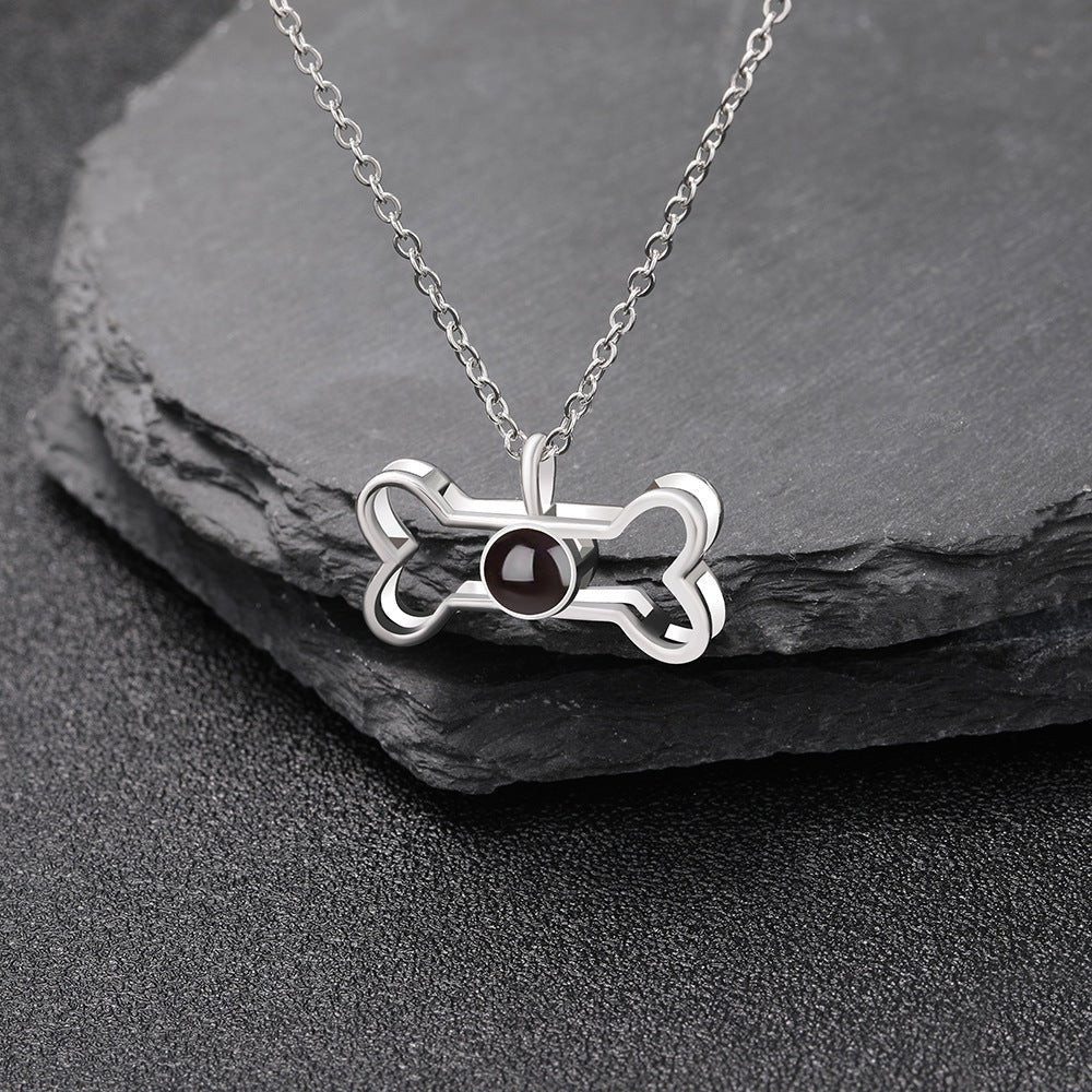 Custom Hidden Photo Projection Dog Bone Necklace - Hidden Forever