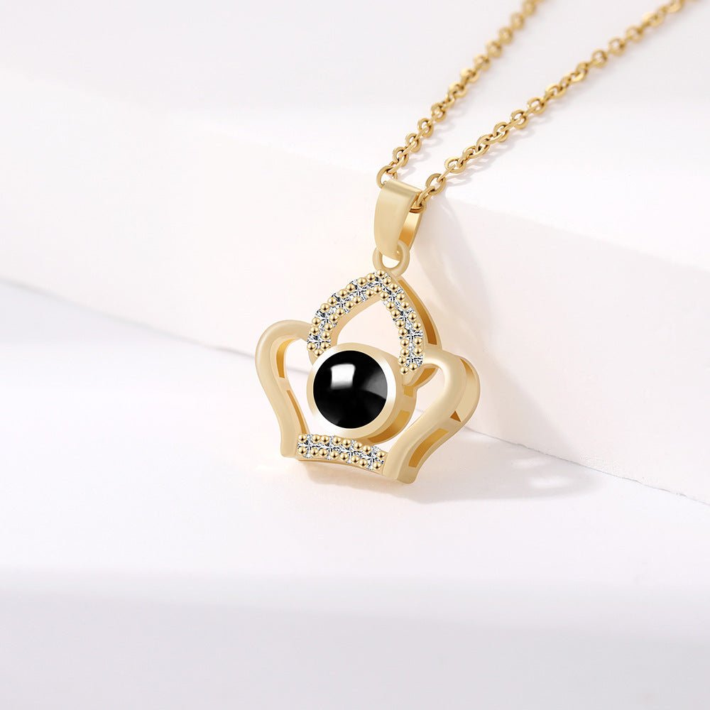 Custom Hidden Photo Projection Embellished Imperial Crown Necklace - Hidden Forever