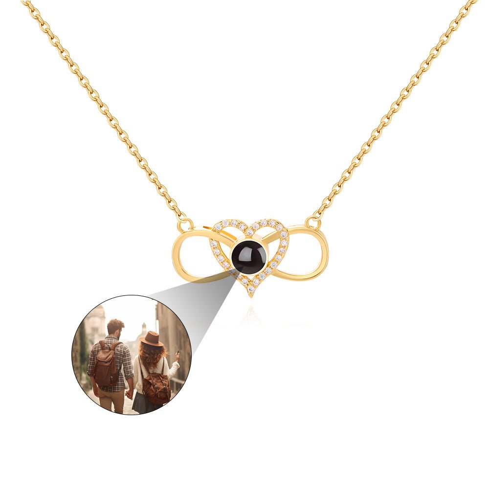 Custom Hidden Photo Projection Infinity Heart Necklace - Hidden Forever
