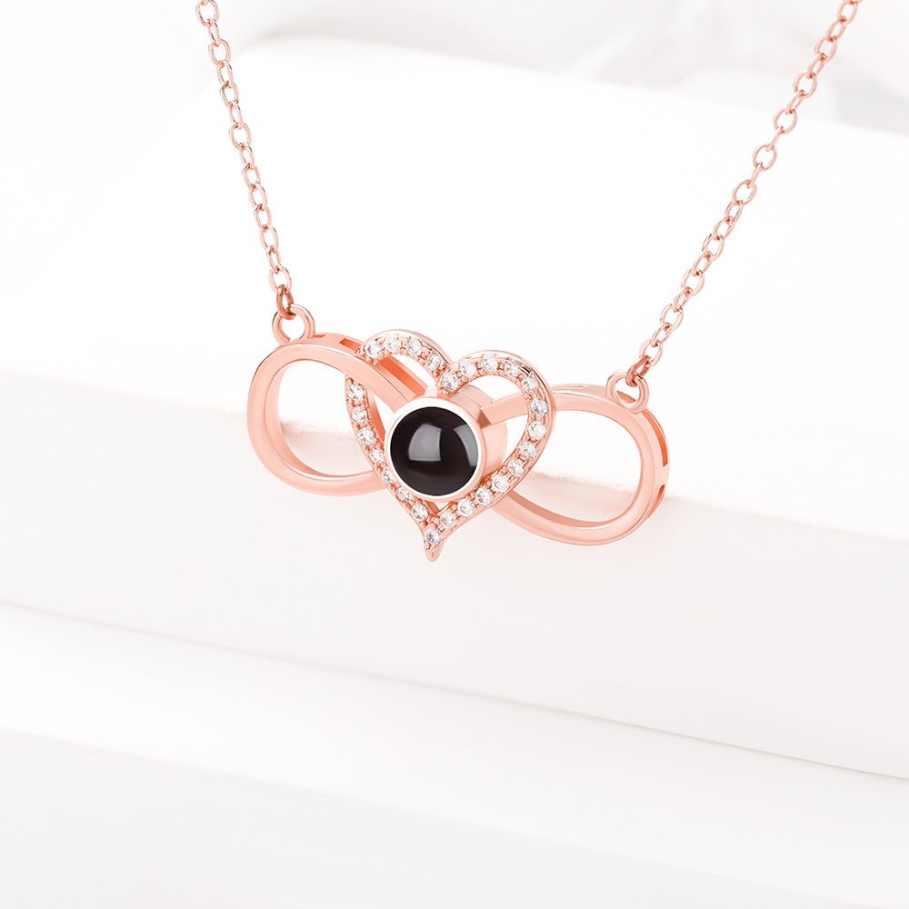 Custom Hidden Photo Projection Infinity Heart Necklace - Hidden Forever