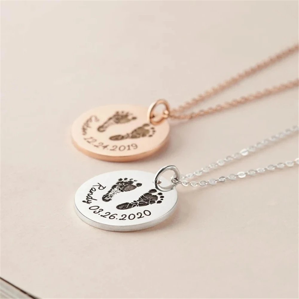 Custom Infant's Handprint/Footprint, Name and Date Necklace - Hidden Forever