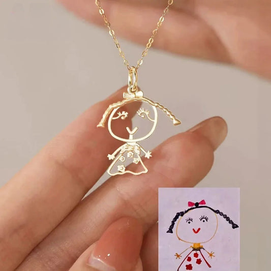 Custom Kids Hand Drawing Necklace - Hidden Forever