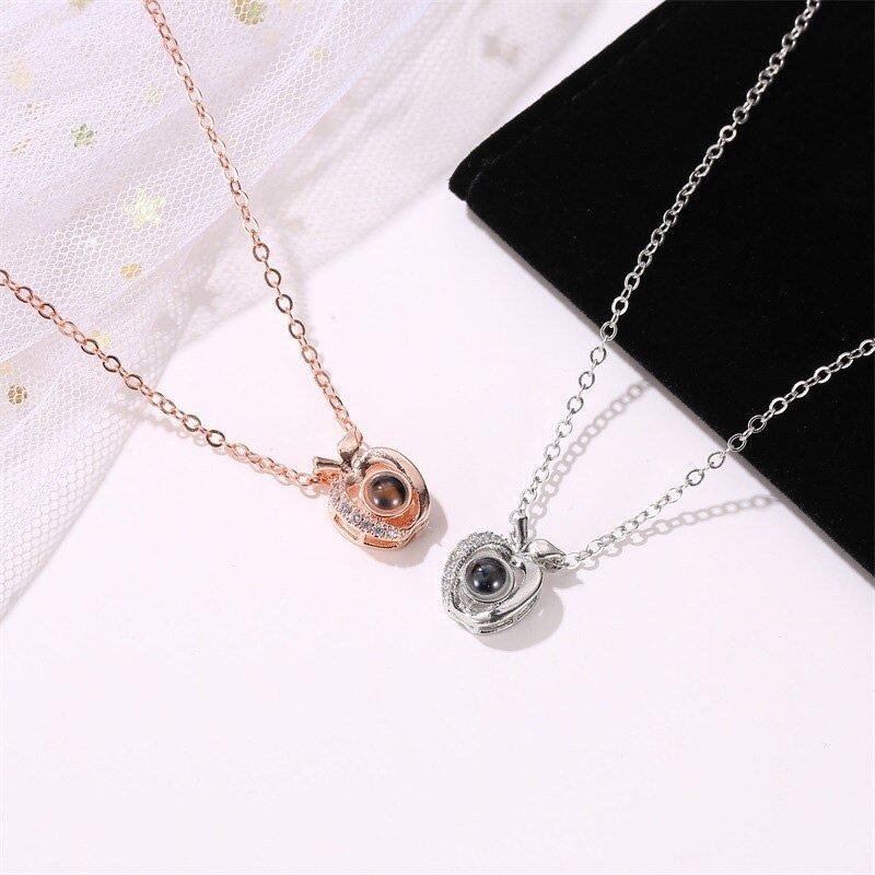 Custom Photo Projection Apple Pendant Necklace - Hidden Forever