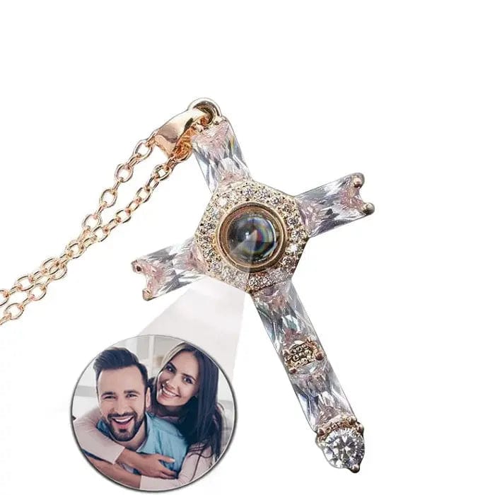 Custom Photo Projection Iced Cross Necklace - Hidden Forever