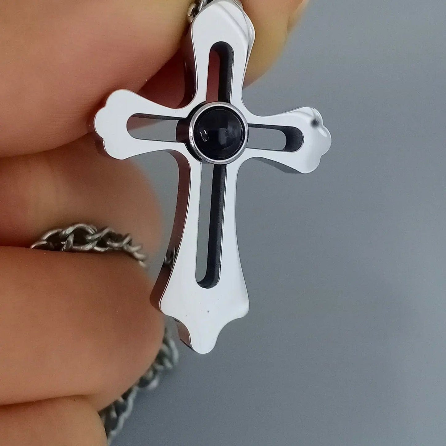 Custom Photo Projection Men Cross Necklace - Hidden Forever