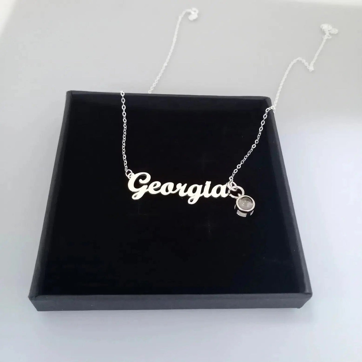 Custom Photo Projection Name with Zircon Gem Necklace - Hidden Forever
