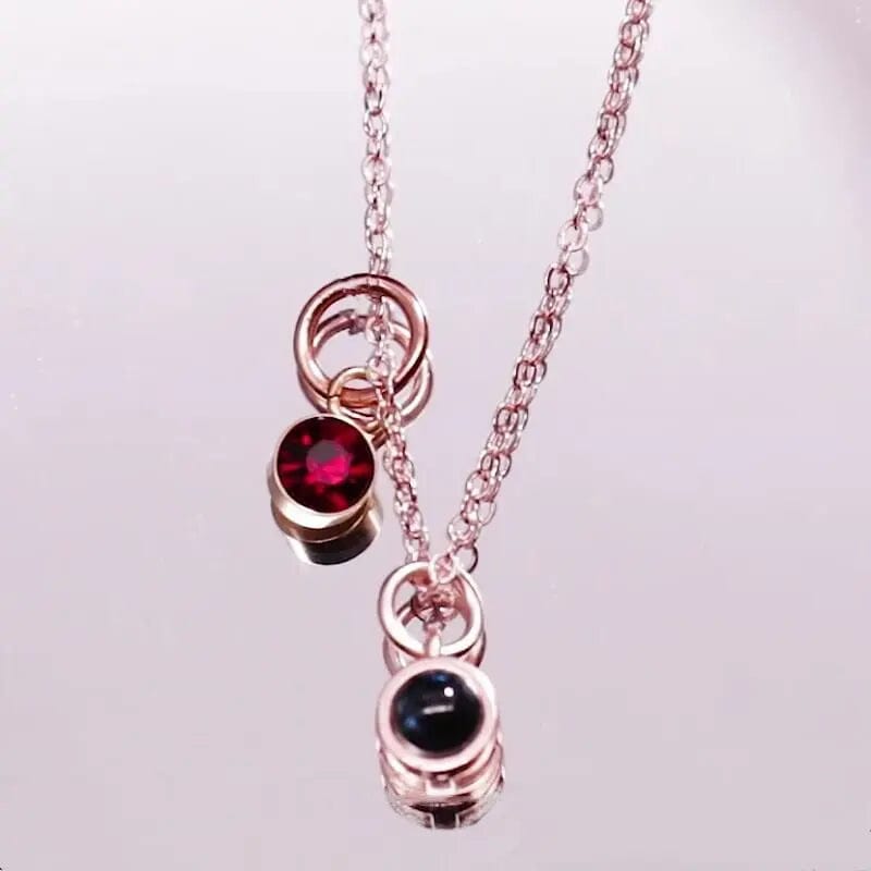 Custom Photo Projection Necklace with Birth Stone Pendant - Hidden Forever
