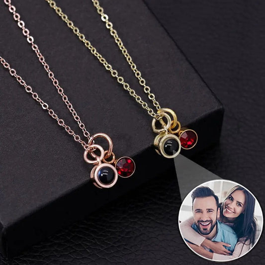 Custom Photo Projection Necklace with Birth Stone Pendant - Hidden Forever