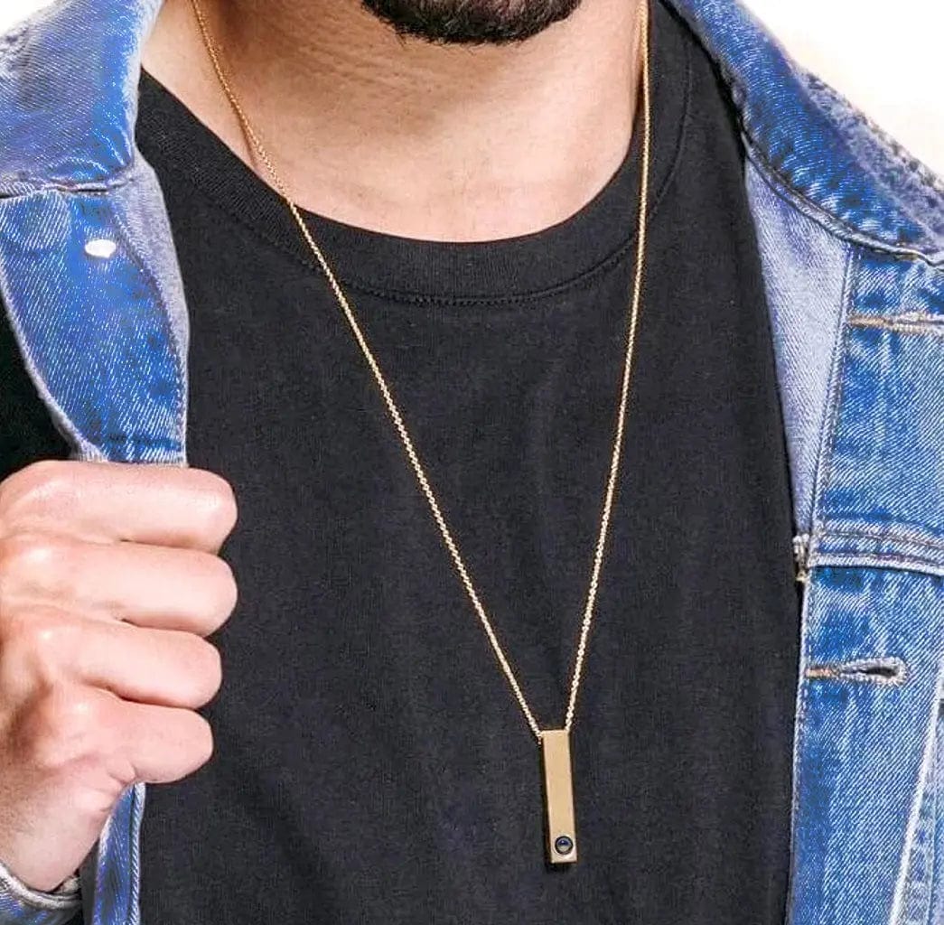 Custom Photo Projection Rectangular Bar Necklace - Hidden Forever