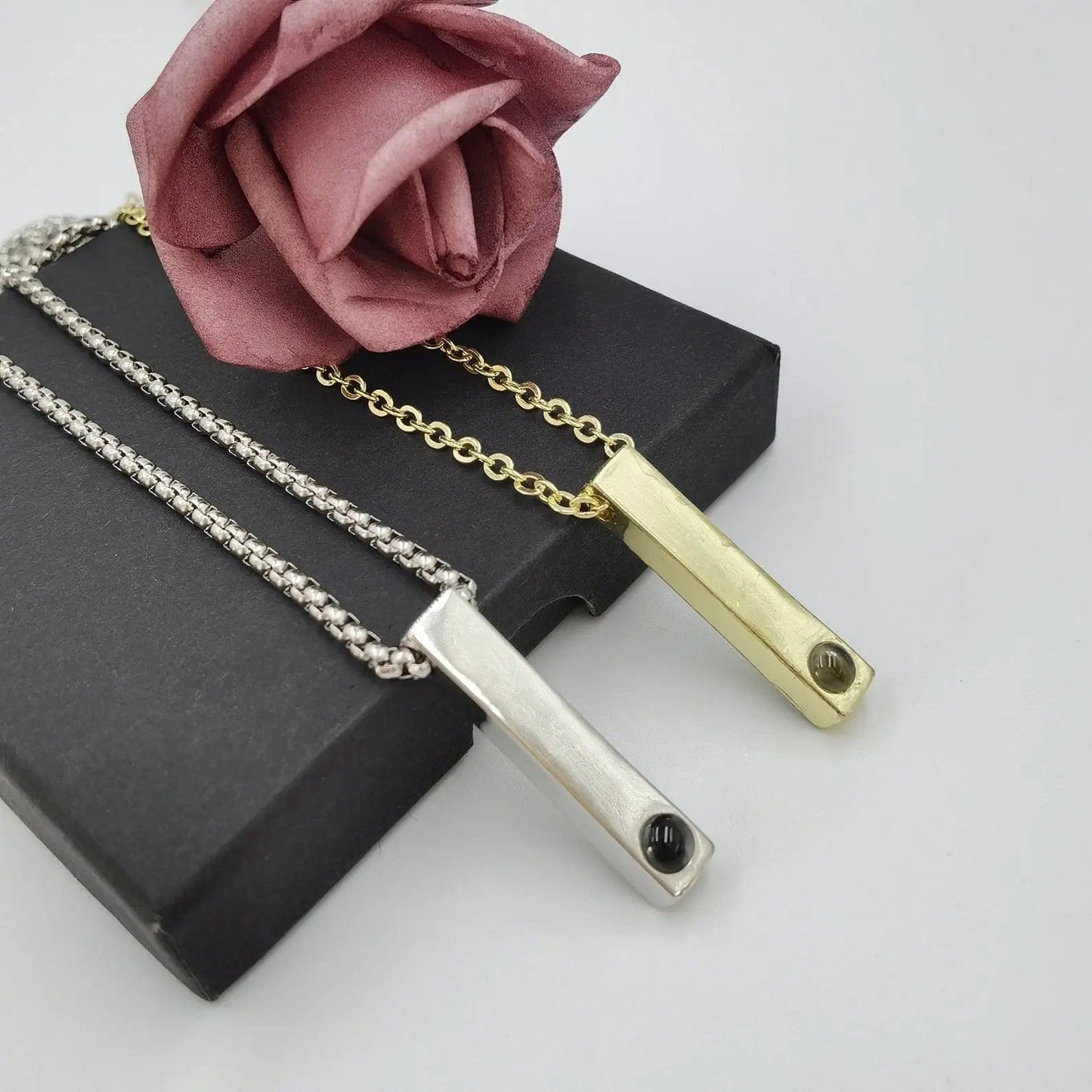 Custom Photo Projection Rectangular Bar Necklace - Hidden Forever