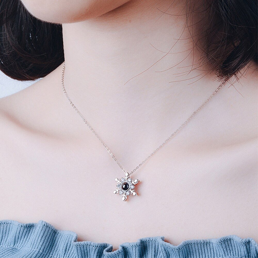 Custom Photo Projection Snowflake Pendant Necklace - Hidden Forever