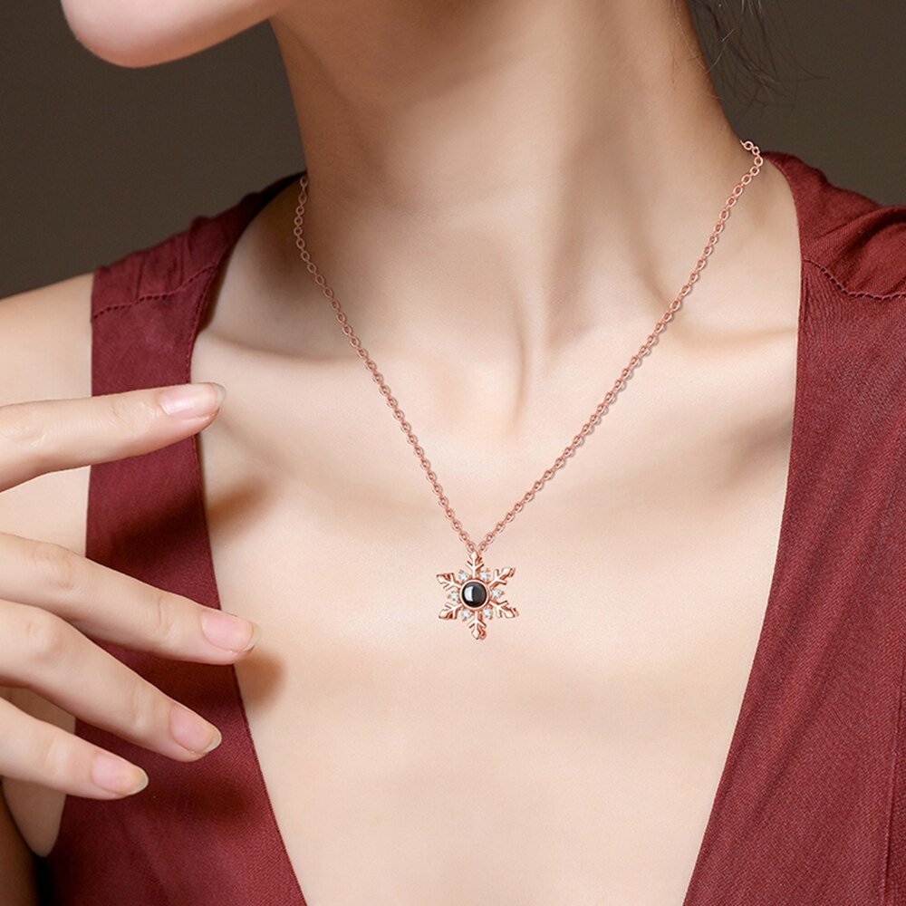 Custom Photo Projection Snowflake Pendant Necklace - Hidden Forever
