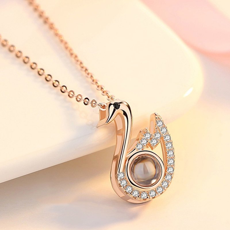 Custom Photo Projection Swan Pendant Necklace - Hidden Forever