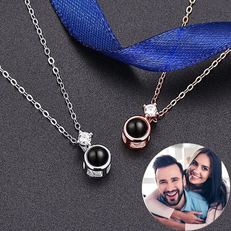 Custom Photo Projection Tiny Diamond Zircon Gem Necklace - Hidden Forever