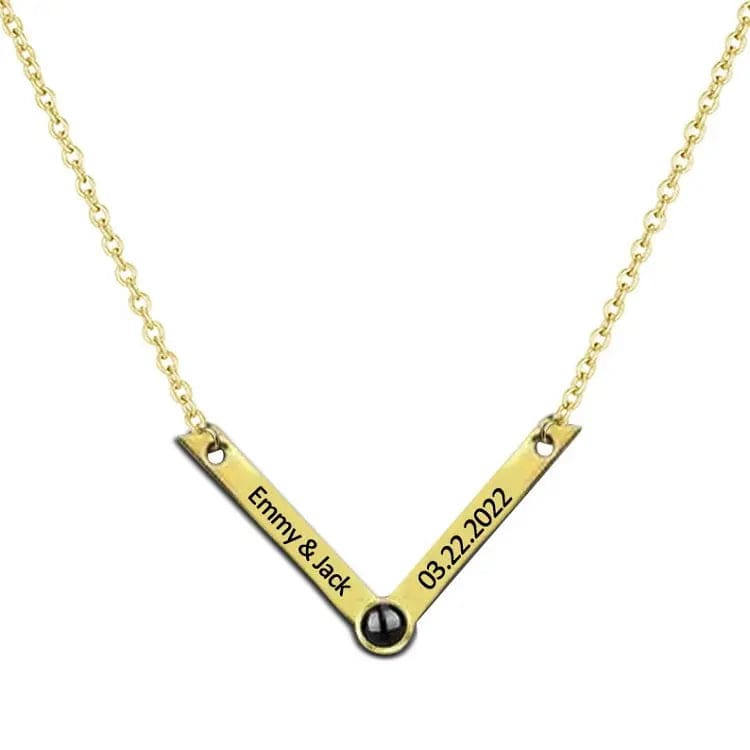 Custom Photo Projection V-Shaped Pendant Necklace - Hidden Forever