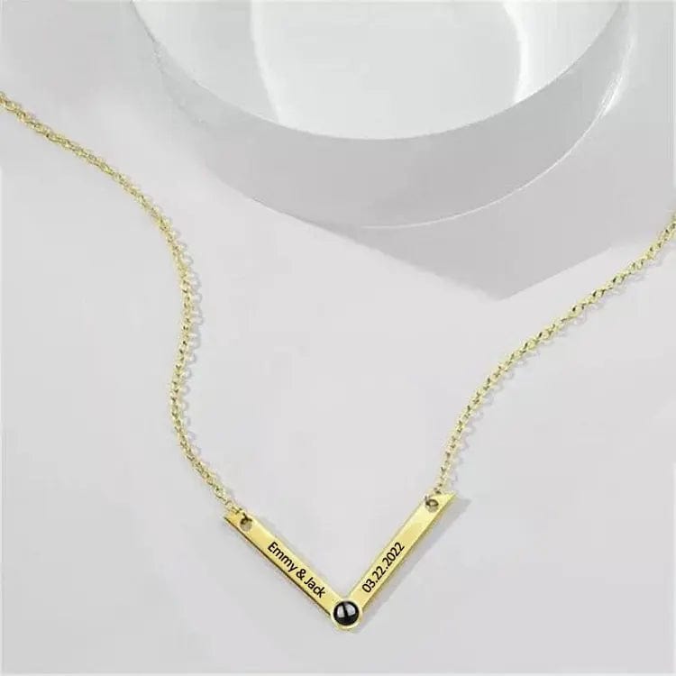 Custom Photo Projection V-Shaped Pendant Necklace - Hidden Forever