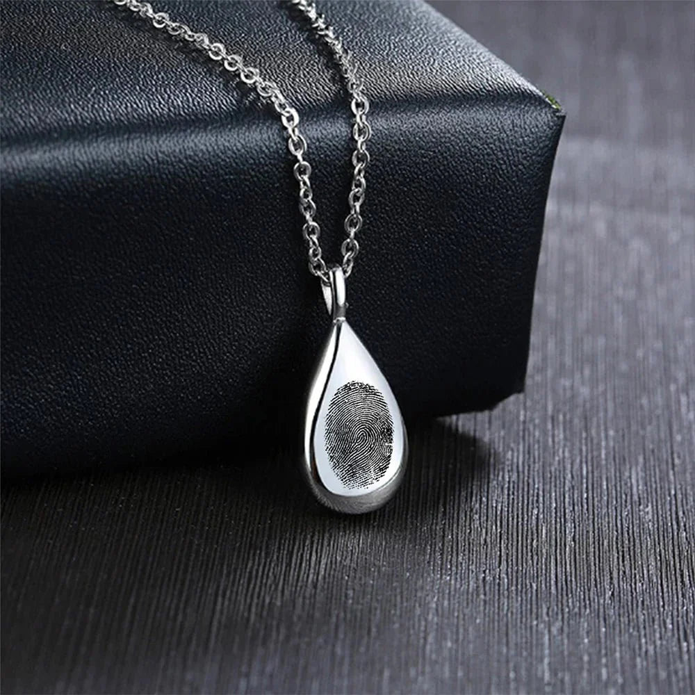 Fingerprint Teardrop Necklace with Engraving for Ashes - Hidden Forever