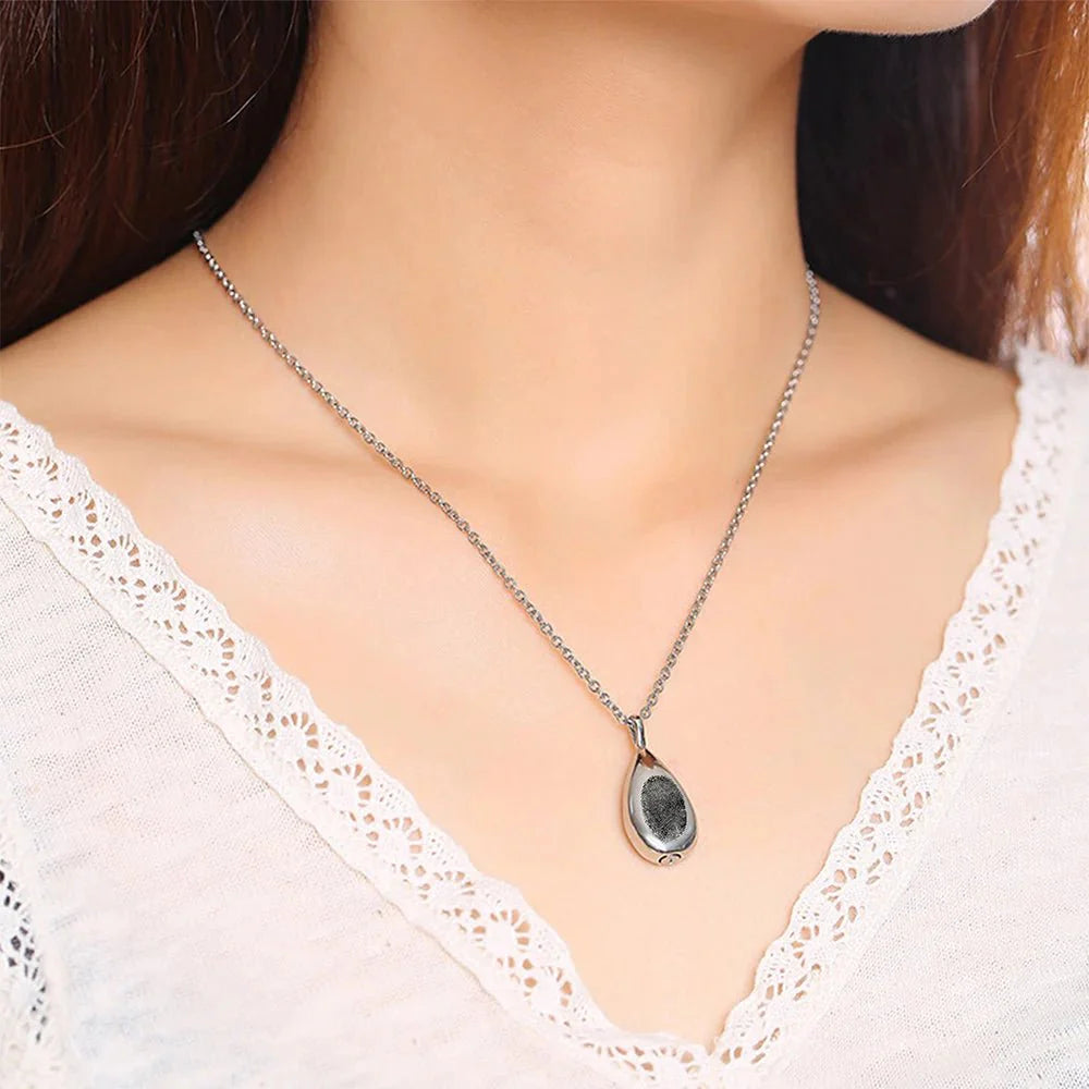 Fingerprint Teardrop Necklace with Engraving for Ashes - Hidden Forever