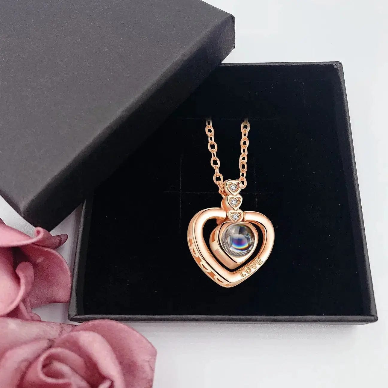 Triple Hearts Custom Projection Photo Necklace | Upload Your Hidden Photo - Hidden Forever