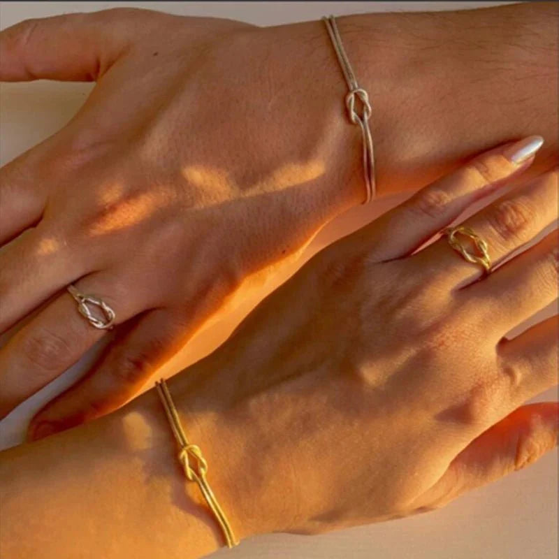 Couples Matching Infinity Knot Bracelet & Ring Set - Hidden Forever
